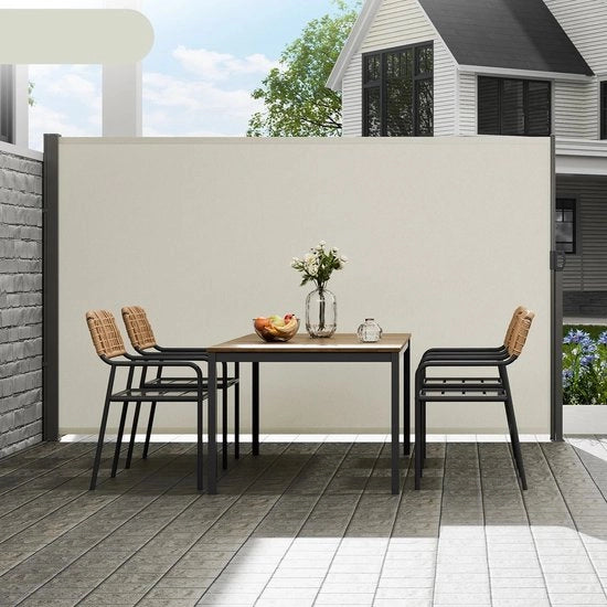 Schermo da Vento - Schermo da Vento Estensibile - Parete laterale - Parete laterale - Ombrellone - Parete laterale Estensibile - 160x300cm - Impermeabile - Schermo da Esterno - Per Giardino di Corte - Beige