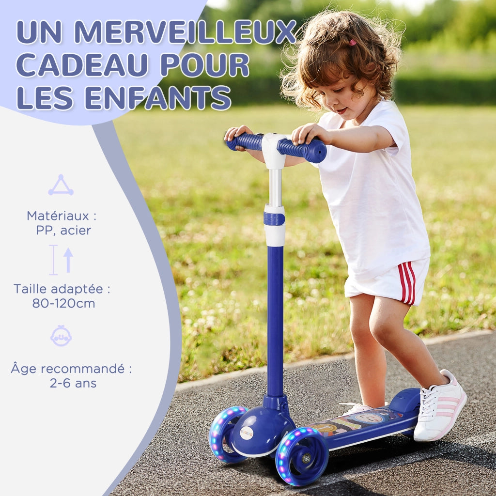 Trottinette Bambini 3 Ruote LED ¨C zephmum ¨C Regolabile, 2-6 Anni, Blu