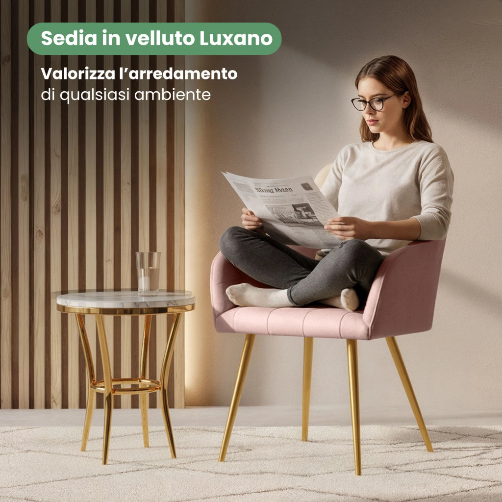 Set di 2 Sedie imbottite con cuciture quadrate LUXANO Rosa Cipria gambe oro