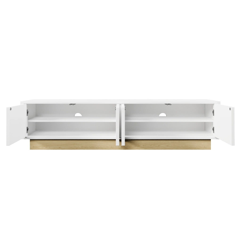 Mobile porta tv bianco con 4 ante e 2 ripiani, design curvo, per soggiorno, in MDF, 175 × 40 × 41,5 cm