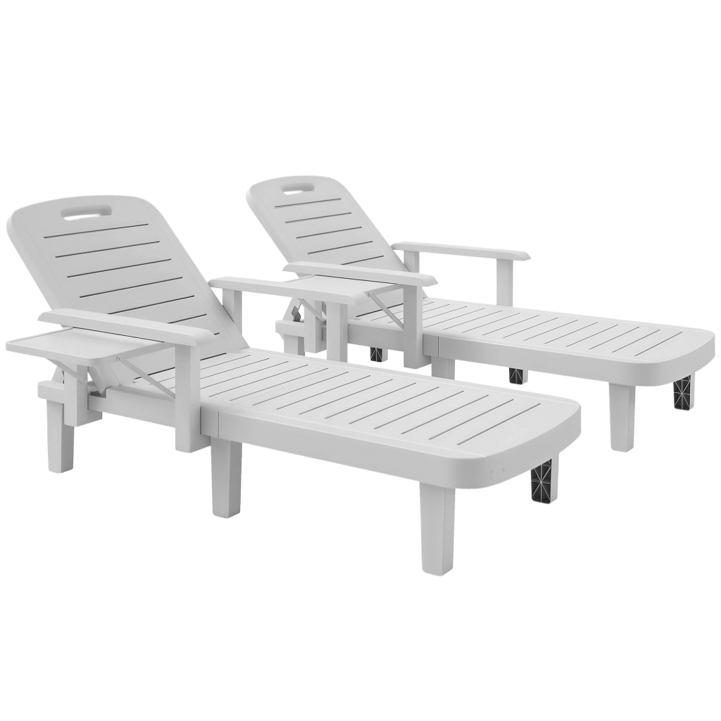 Set 2 Sdraio da Giardino con Tavolino e Braccioli ¨C Zephmum ¨C Polipropilene, Bianco, 79x158x88 cm