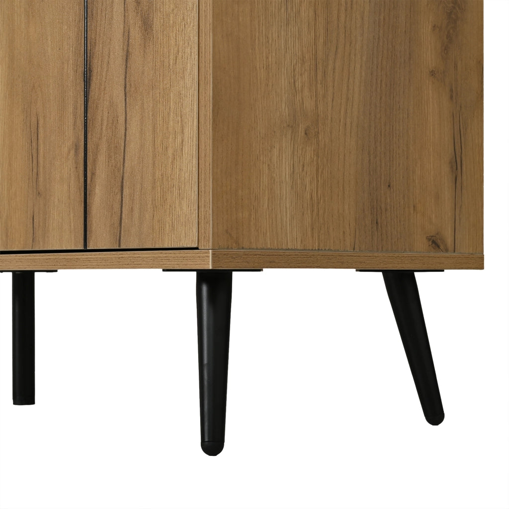 Sideboard 140x35x67 cm con 2 cassetti e 3 ante in MDF nero e naturale