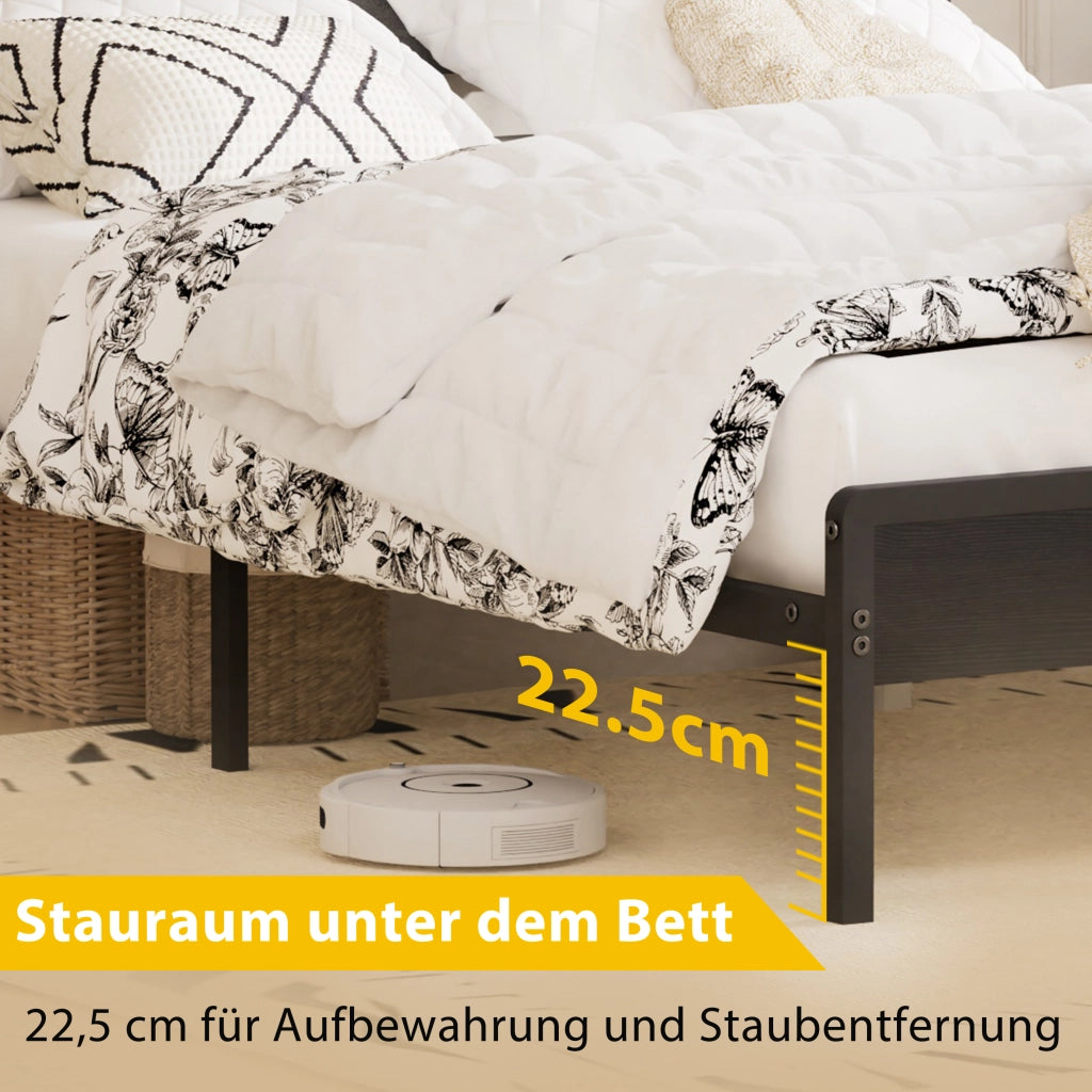 LETTO Imbottito 140x190 cm Nero Grigio con testiera LED e USB