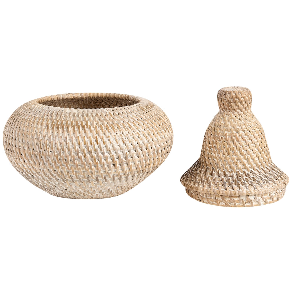 Cesta in rattan naturale verniciato altezza 25 cm per la casa con coperchio Boho Rustic Decor Painted