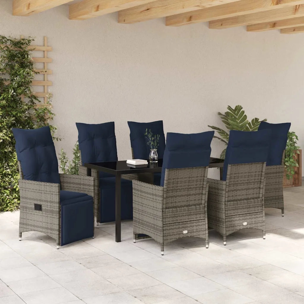 Set di tavolo e sedie con cuscino 7 pcs Grigio Rattan in PE