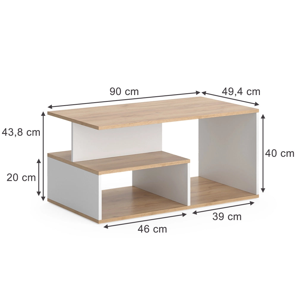 Vicco Tavolino da salotto Quercia dorata/bianco 90 x 49.4 cm