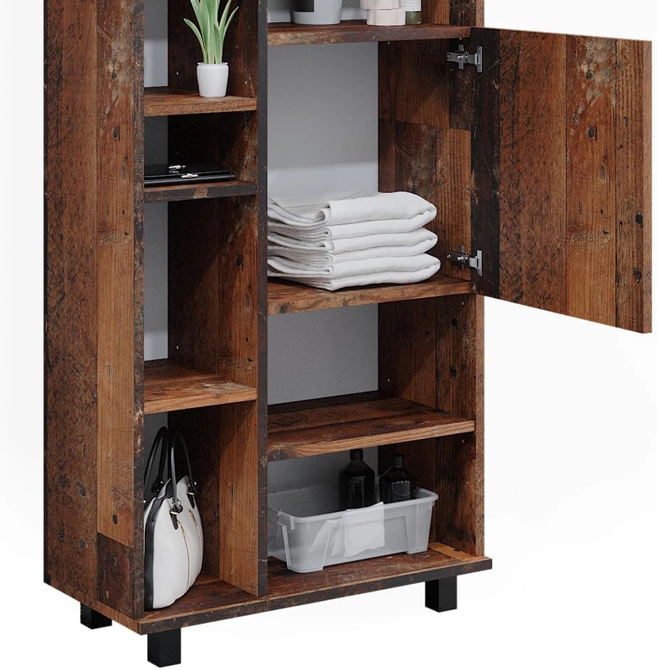 Set di mobili da bagno Ilias, Rovere rustico, 60 cm, composto da mobile lavabo, pensile a specchio, colonna e base media