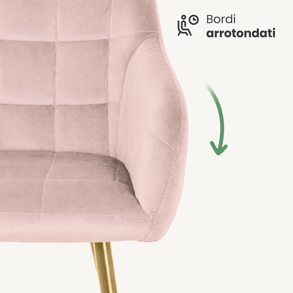 Set di 2 Sedie imbottite con cuciture quadrate LUXANO Rosa Cipria gambe oro
