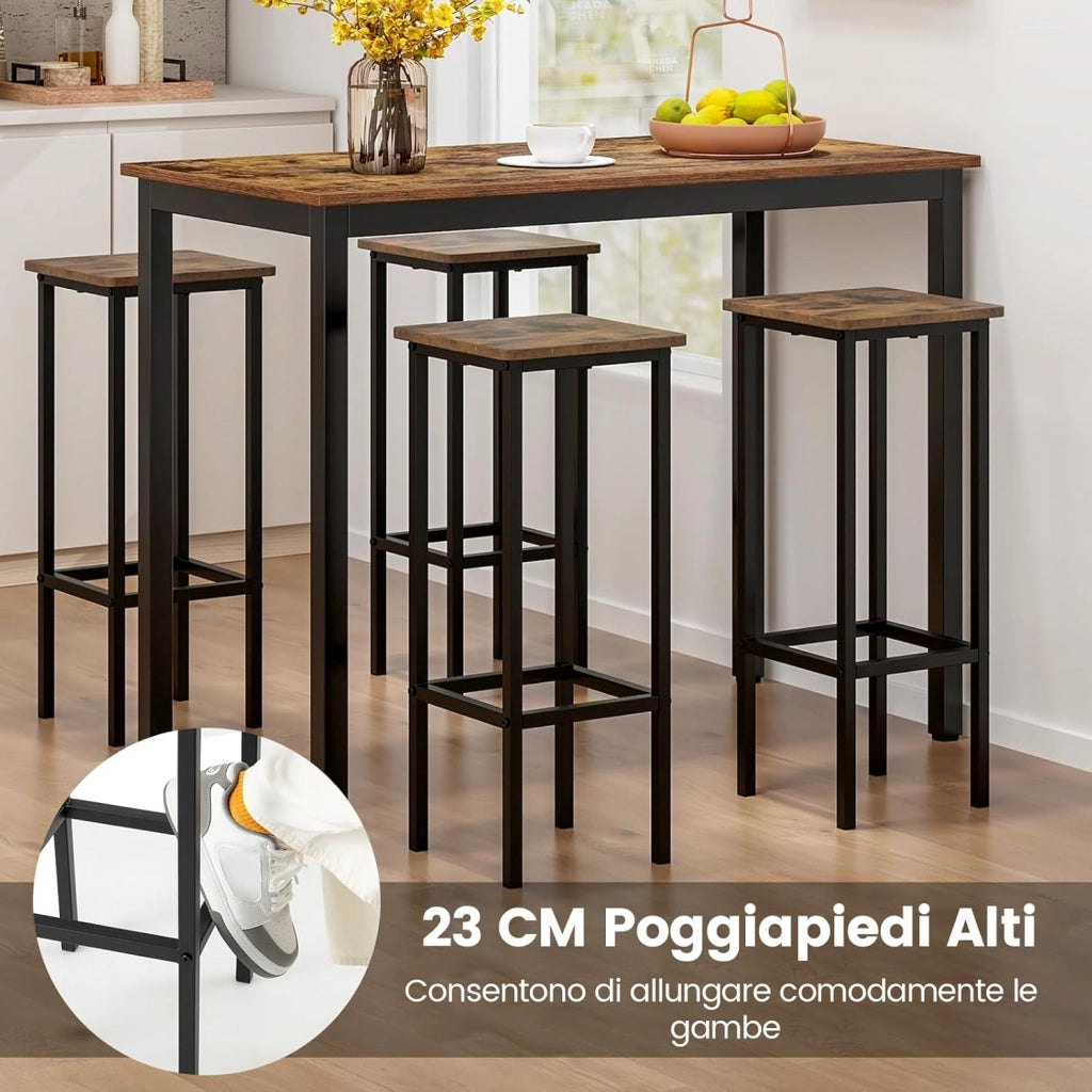 Set di 4 Sgabelli da Bar, Sgabelli Senza Schienale da 72 CM con Gambe in Metallo e Poggiapiedi, Sgabelli da Colazione per Cucina, Sgabelli di Altezza Industriale per Casa, Caffè e Bar