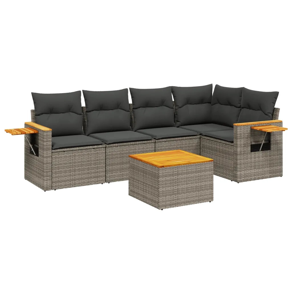 Set Divano da Giardino 6 pz con Cuscini Grigio in Polyrattan