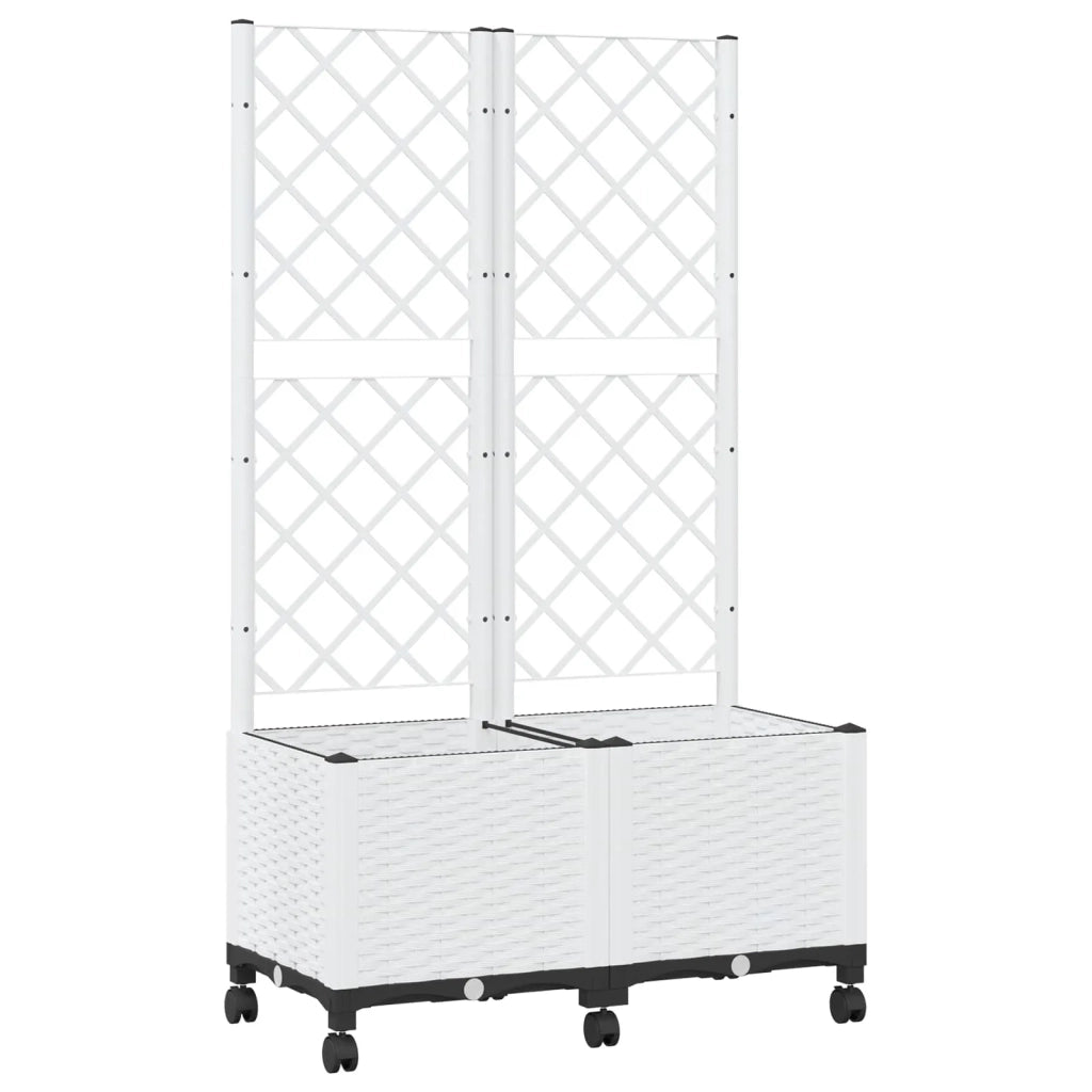 Vaso da giardino con grigliato e ruote Bianco 80 x 40 x 146 cm 3422973