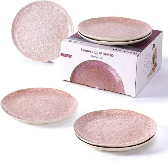 Collezione Lumera, 6 pezzi da 28 cm, di ceramica, servizio da tavola, manufatto a mano, rosa