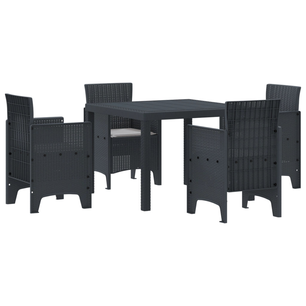 Set da pranzo da giardino 5 pezzi con cuscini in polyrattan antracite