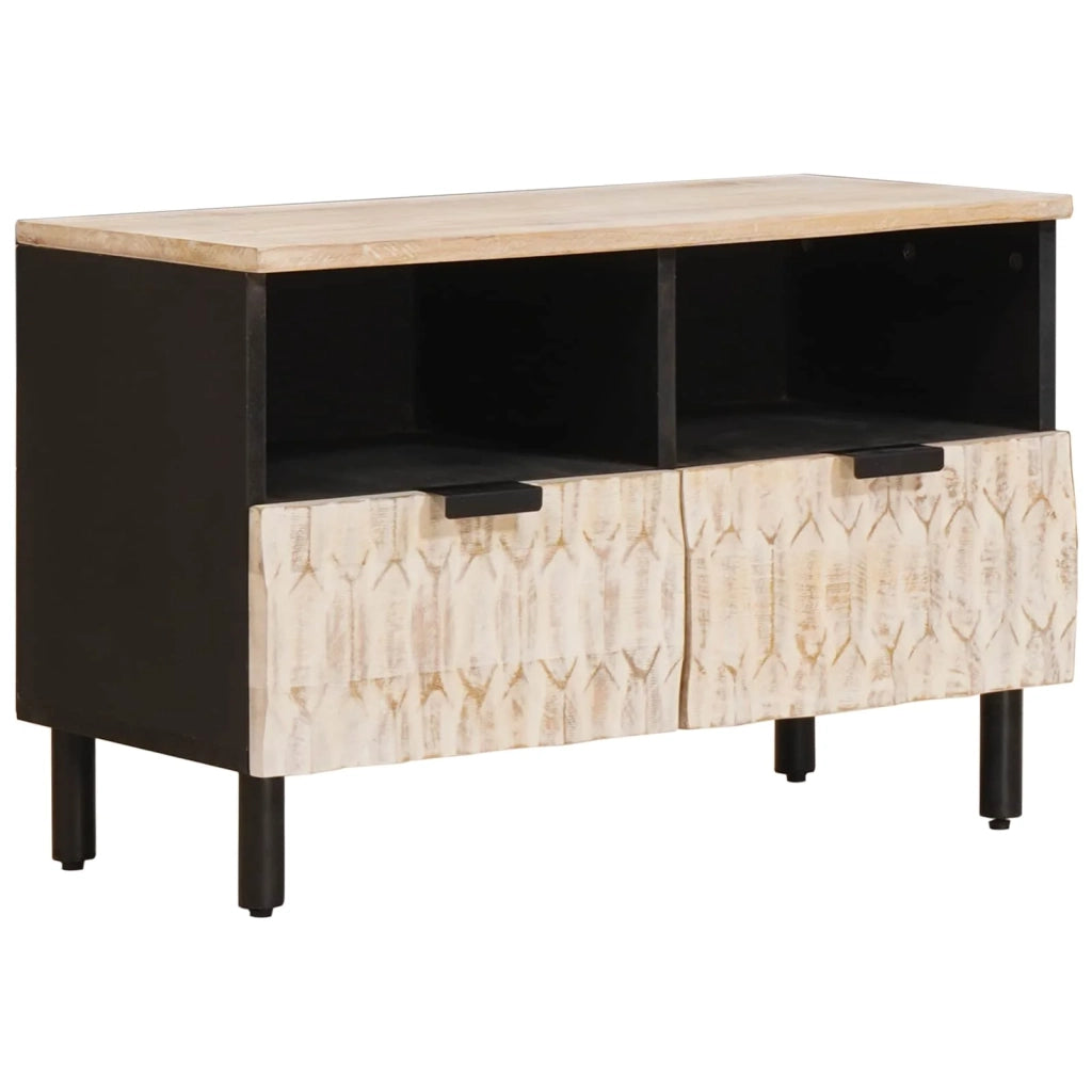 Mobile porta TV rettangolare moderno con cassetti e ripiani 70 x 33 x 46 cm in legno di mango bianco 02_0057765