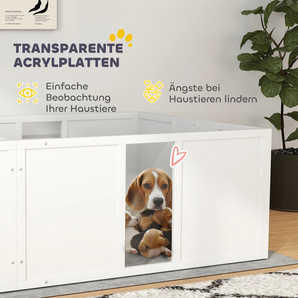 Casetta per Cuccioli Divisibile 2 Spazi Finestra Acrilica ¨C Zephmum ¨C 196x96x48 Bianco