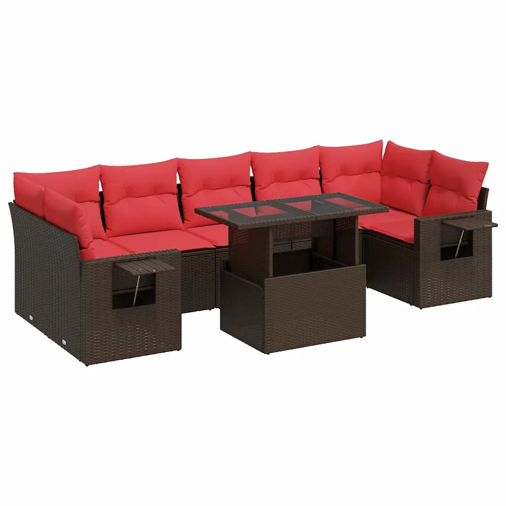 Set Divano da Giardino 8pz con Cuscini Marrone Polyrattan Acacia 3326445