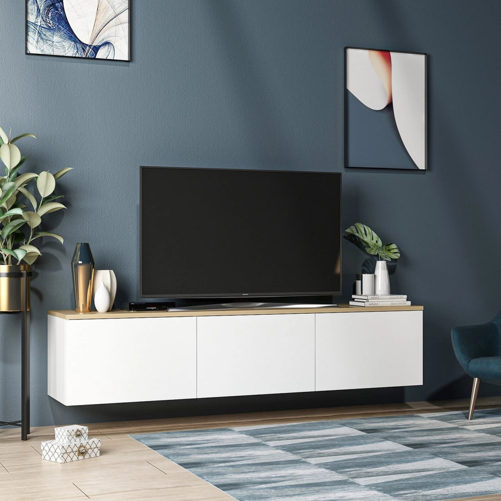 Pianiga, Mobile Porta tv 3 Ante, 160x32x35h cm Bianco