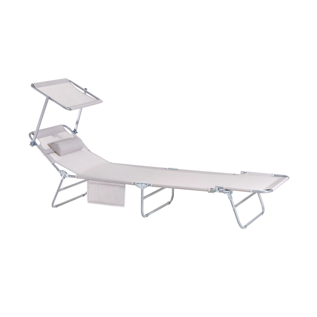 SoBuy Set di 2 Sdrai da Giardino Reclinabile Lettino Prendisole Pieghevole con Cuscino Tasca Laterale e Parasole Sedia Sdraio da Esterno per Patio Campeggio Spiaggia Beige 155x56x81cm OGS48-MIx2