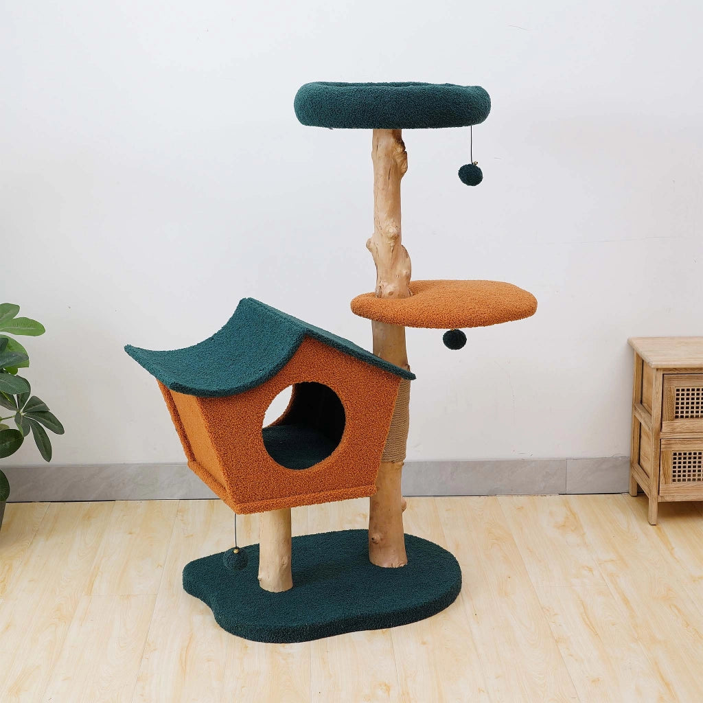 Fudajo Albero tiragraffi 114 cm con pelliccia e tronchi in legno di pero