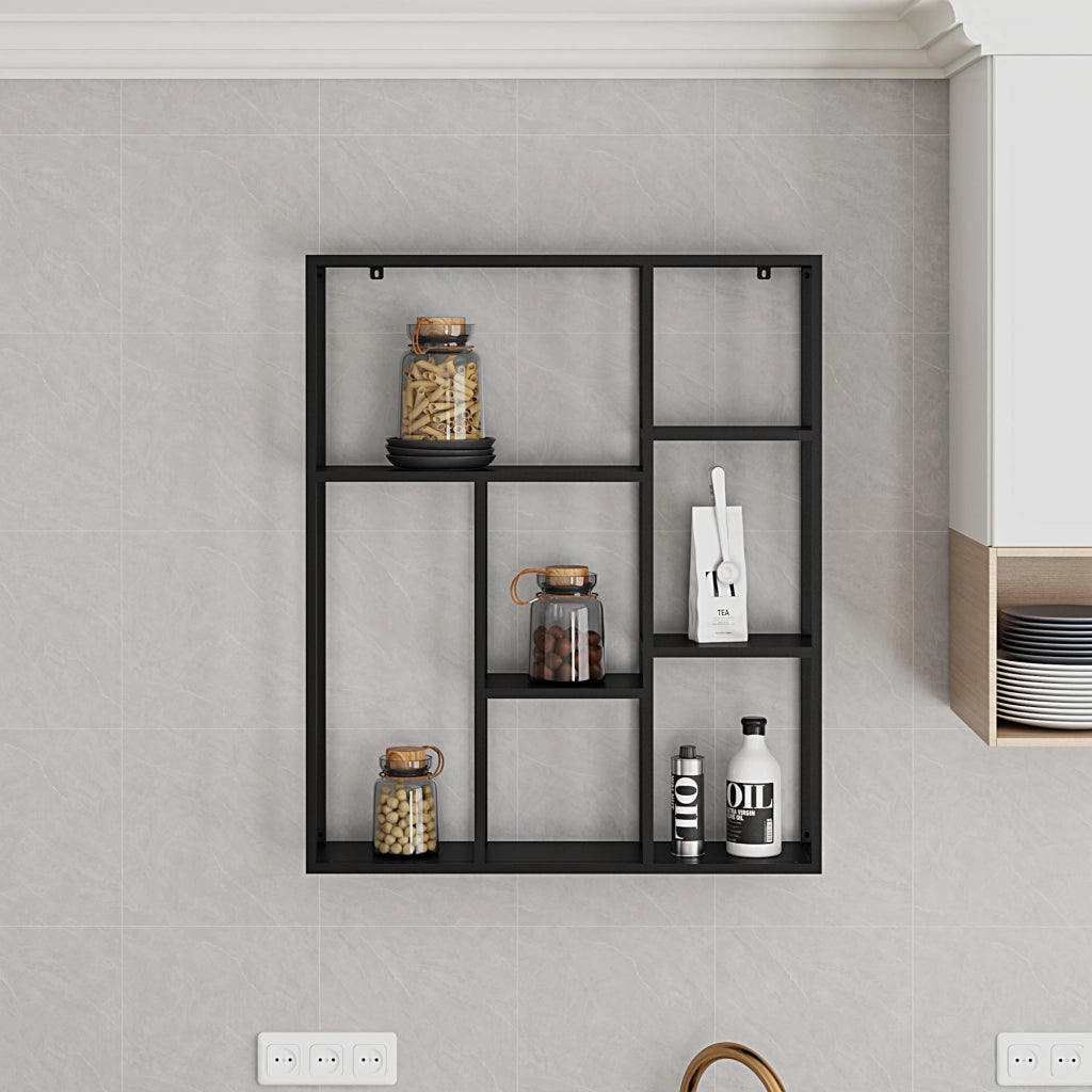 Scaffale da Parete Jämijärvi in Acciaio con Scomparti Aperti 90 x 75 x 18 cm Nero, opaco [en.casa]