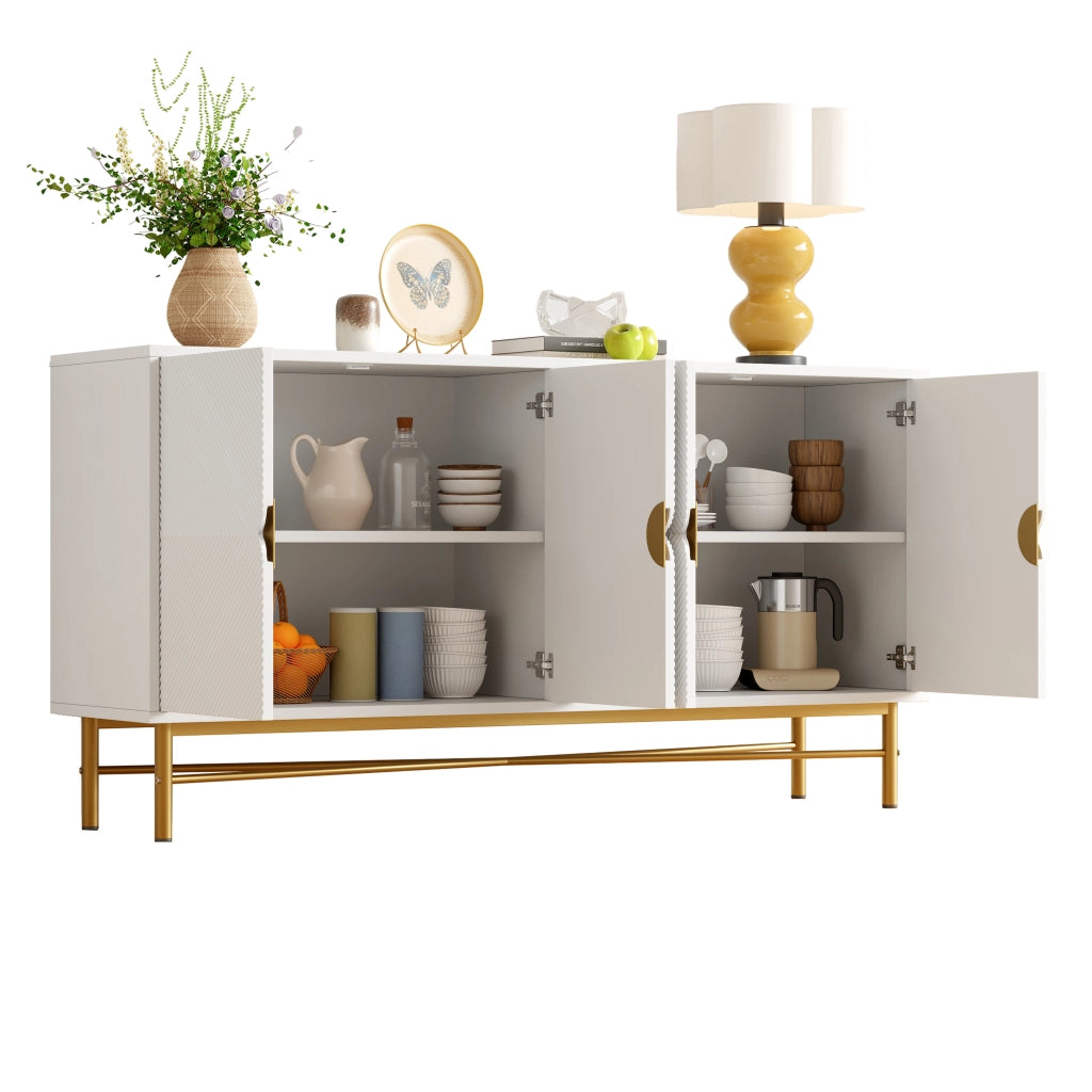 Credenza con 4 ante e chiusura soft-close - per soggiorno - in MDF - 160×40×82 cm - bianco