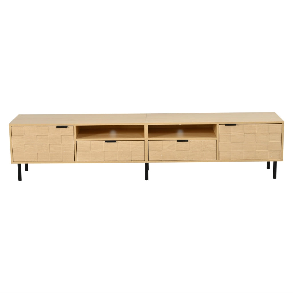 Mobile TV, 2 cassetti, adatto a TV da 80 pollici, 200 x 35 x 44,5 cm, colore legno naturale