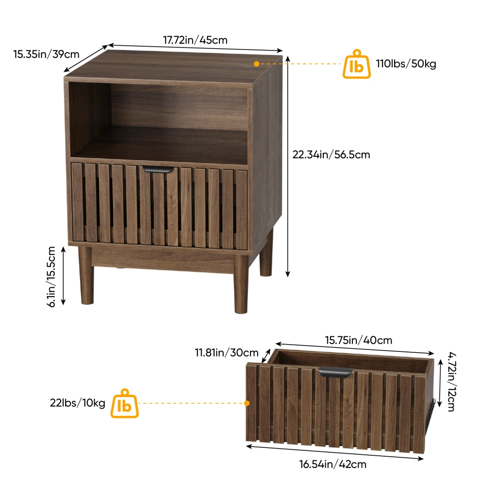 Comodino con Cassetto ¨C MINIMAL ¨C Noce, 45x39x56,5 cm