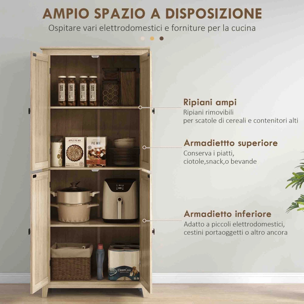 Mobile Cucina 4 Ante con Ripiani Regolabili ¨C zephmum ¨C Legno 80x40x182cm