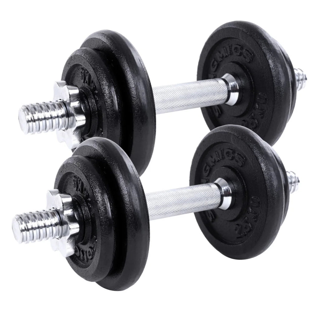 Set di 2 manubri in ghisa con fermagli a stella 20 kg fitness sport bodybuilding 12_0002027