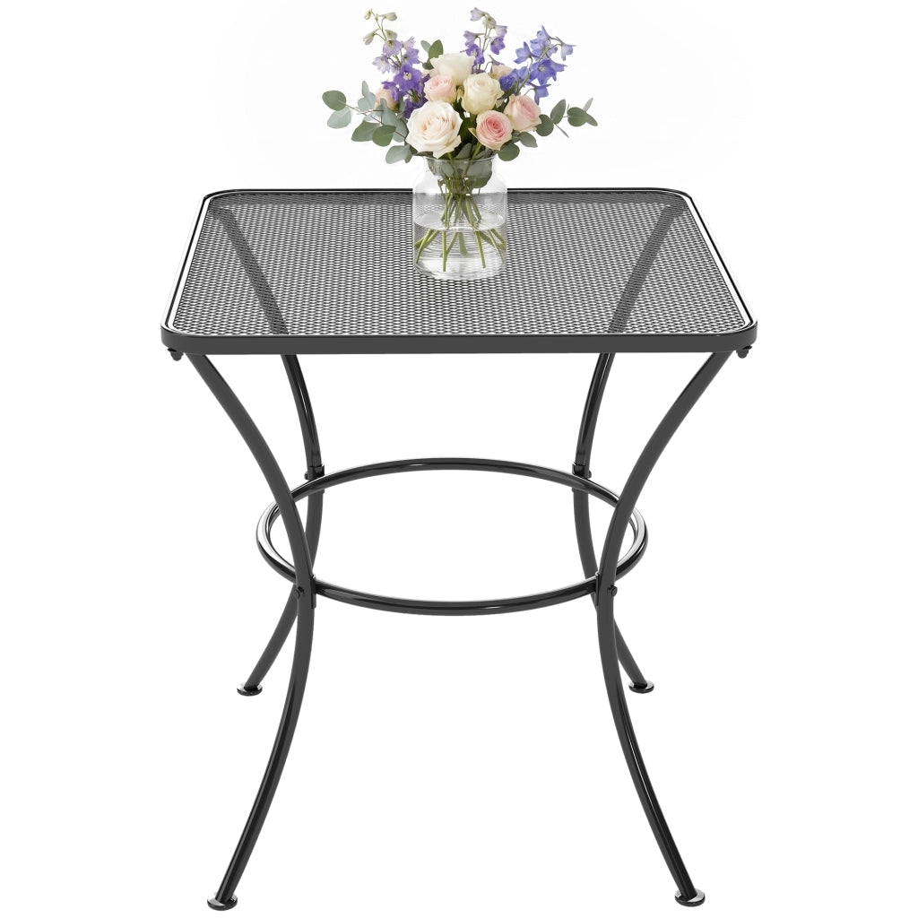 Tavolino da Giardino Quadrato in Acciaio con Piano Traforato, 45x45x50 cm, Nero