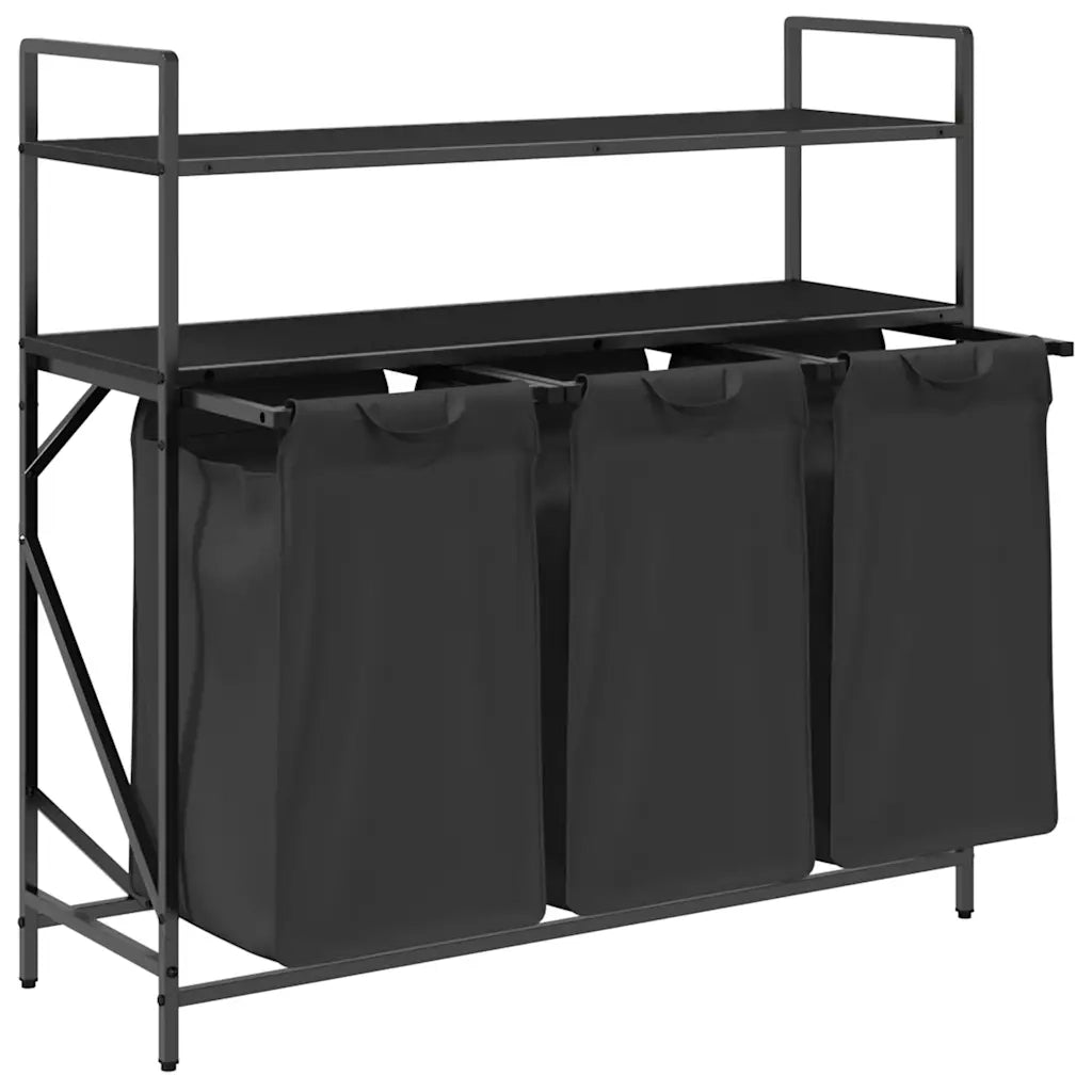 Cesto Portabiancheria 3 Scomparti con Ripiani Rovere Nero CFW6258898