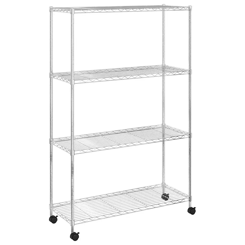Scaffale a 4 Livelli con Ruote 90x35x142 cm Cromato 200 kg