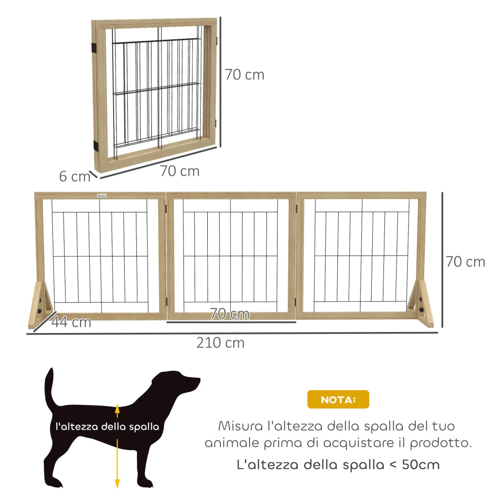 Cancello per Cani Pieghevole ¨C zephmum ¨C Legno Naturale 210x70 cm