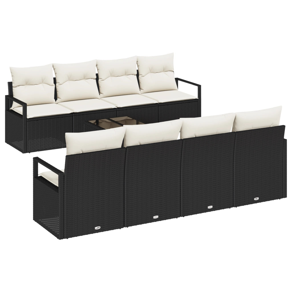 Set Divano da Giardino 9 Pezzi con Cuscini Nero Polyrattan