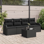 Set Divano Giardino 5 Pezzi con Cuscini Rattan Poliestere Nero