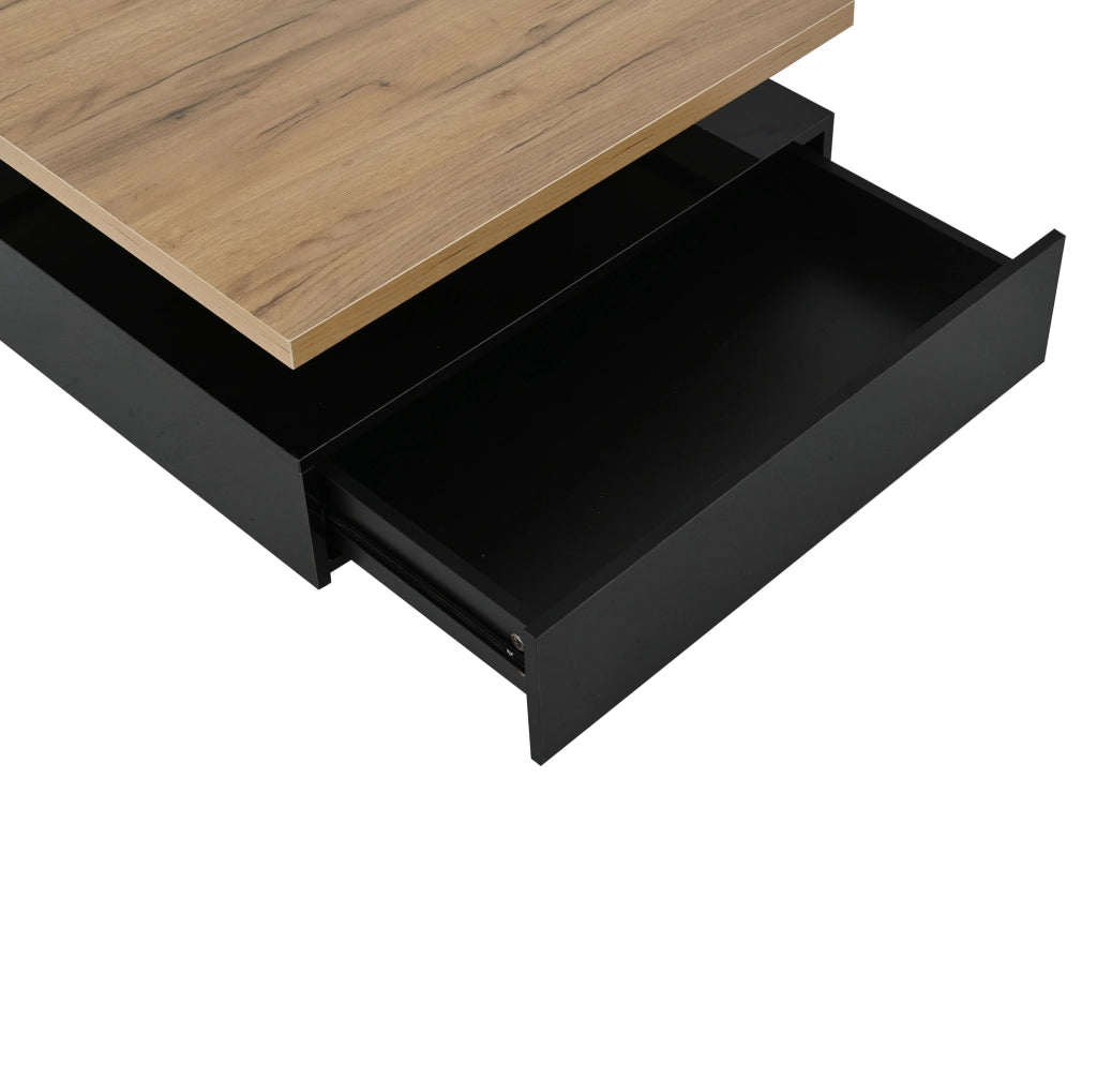Tavolino da caffè quadrato 70x70x36 cm girevole 360° con vano portaoggetti in truciolare noce e nero lucido