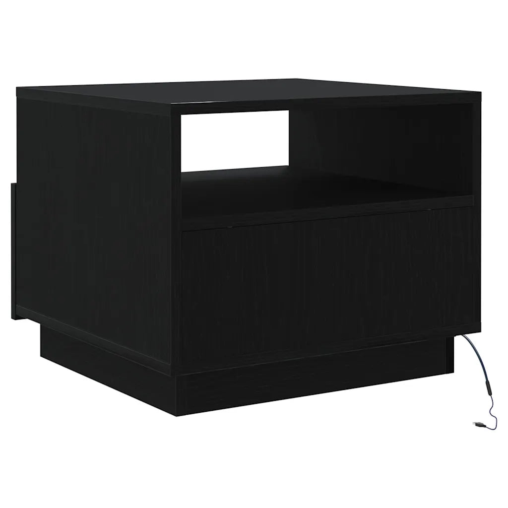 Tavolino da Soggiorno con Luci LED-Tavolino da Salotto-Tavolo Rovere Nero 50x49x40 cm