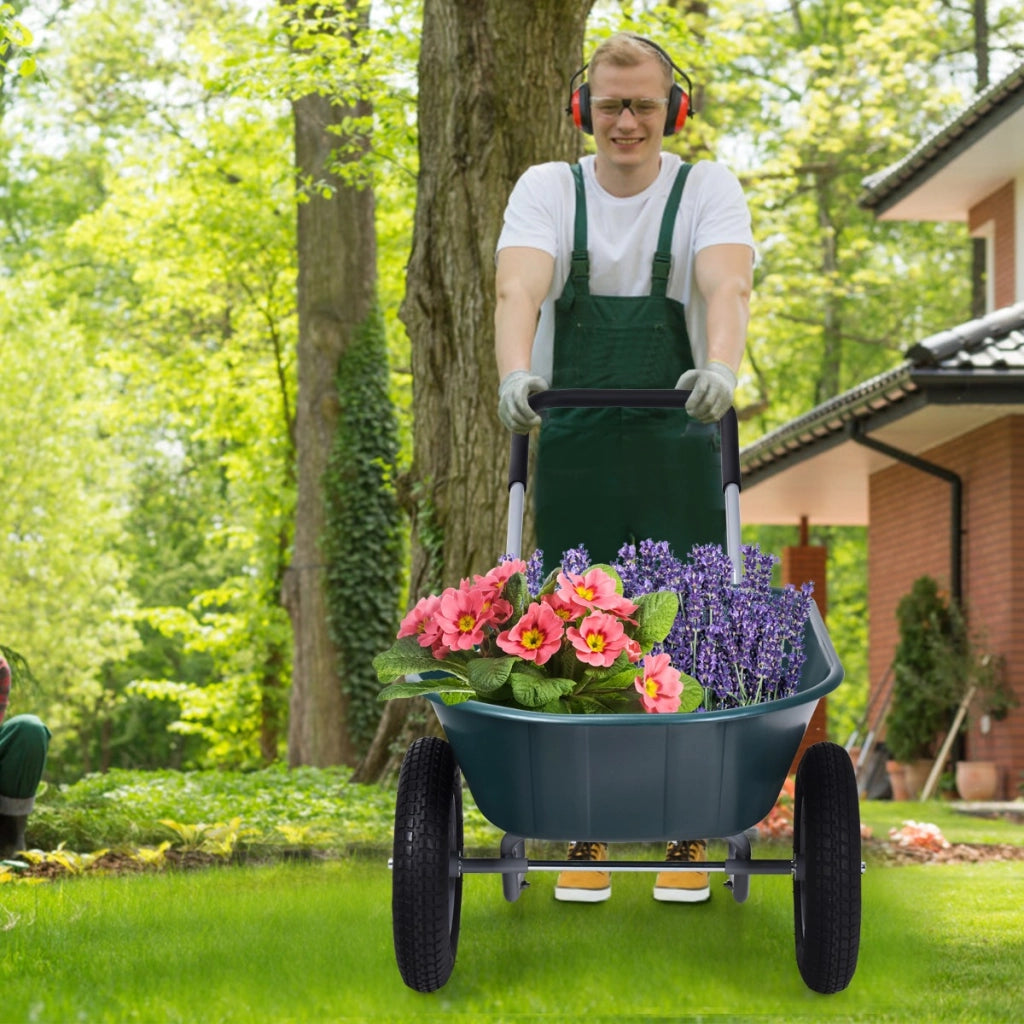 Carriola da giardino con 2 ruote e struttura in acciaio, Carrello resistente con capacit¨¤ di carico 100kg Verde-Attrezzi da giardino