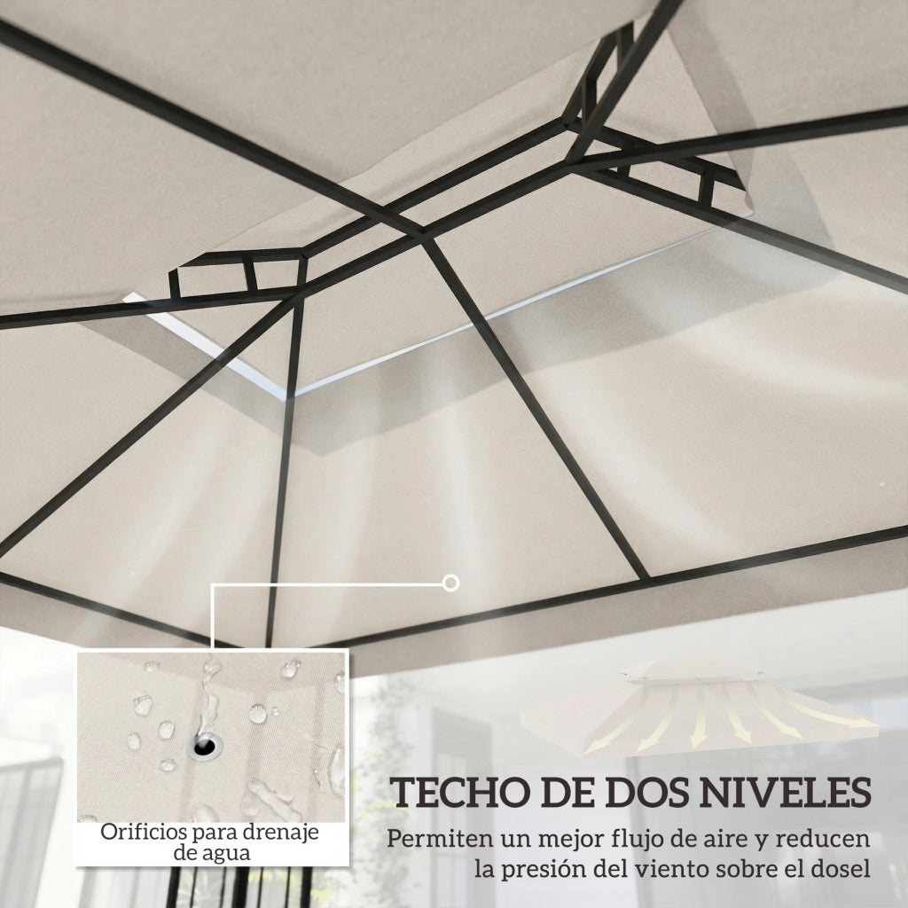 Toldo 4x3 m ¨C zephmum ¨C Crema, Tessuto, Doppio Tetto, Drenaggio, UV