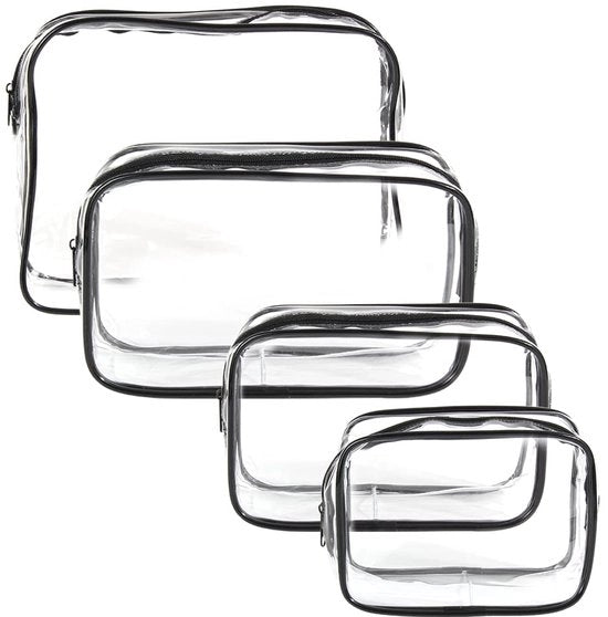 Set da bagno trasparente 4 pezzi, tas da trucco trasparente in PVC, impermeabile, grandi contenitori da bagno per uomini, donne, bambini e famiglie (piccolo, medio, grande)