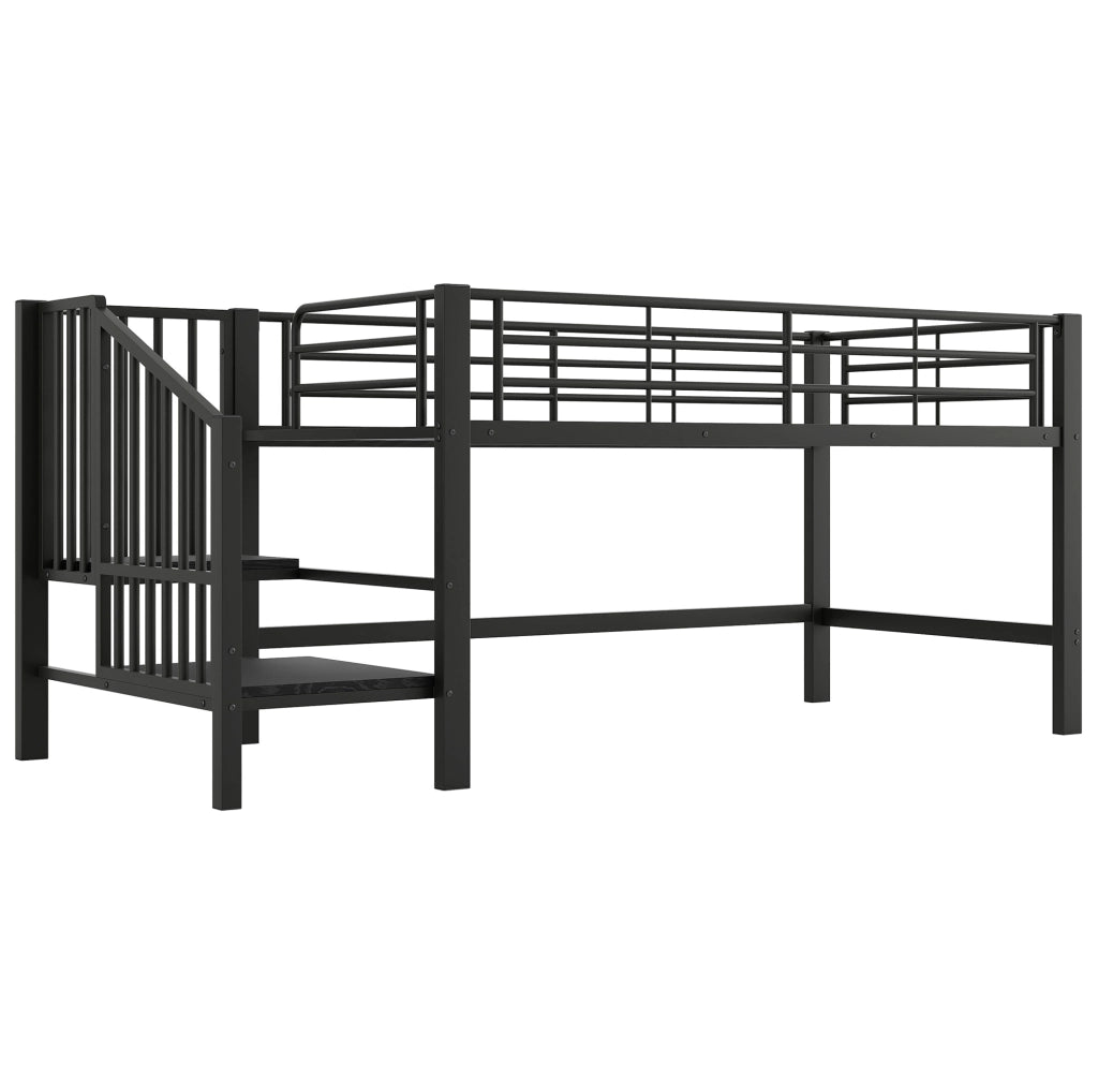 Letto a soppalco semi alto 90x200 cm con scala contenitore nero
