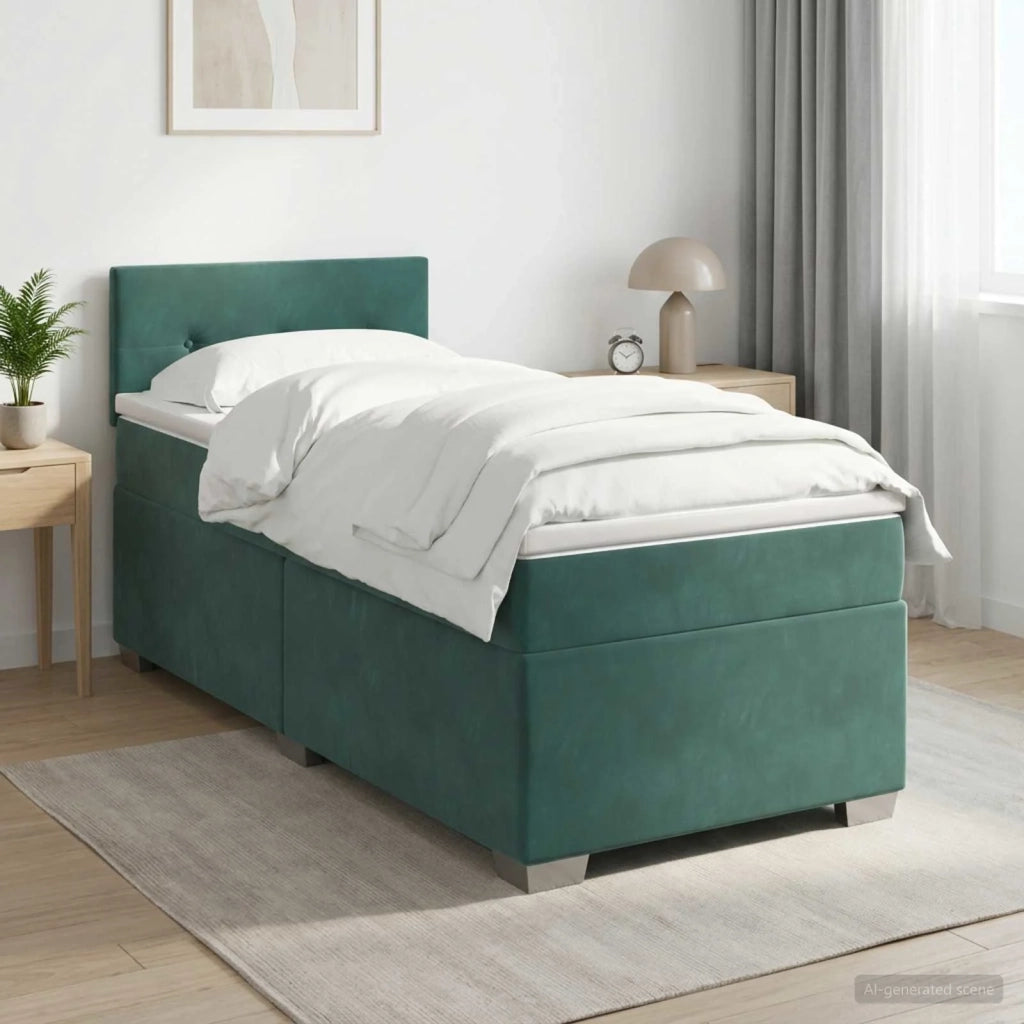 Letto box spring con materasso Verde Scuro 90 x 200 cm Velluto 3450641