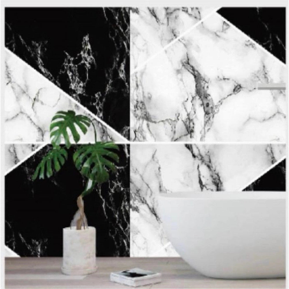 Trade Shop - Pannello Adesivo Effetto Marmo Bianco Nero Pareti Paraschizzi 300 X 60 Cm Stanza -