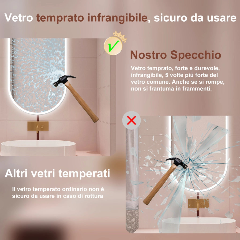 AICA Specchio da bagno 80 x 60 cm, dimmerabile，interruttore touch， Funzione Memoria, antiappannamento