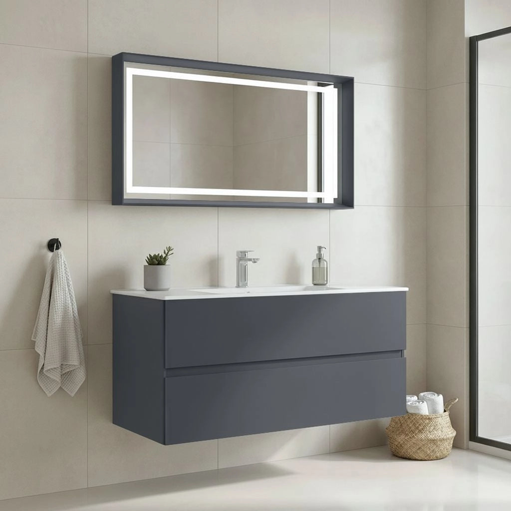 Set mobile lavabo con specchio (2 pezzi) "Nest 121 v2" - 121 x 51 x 55 cm - Antracite opaco