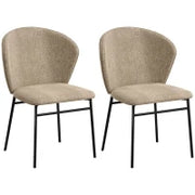 Set di 2 Sedie da Sala da Pranzo Seduta Imbottita in Tessuto Effetto Lino Piedi in Acciaio Stabile Design Moderno Marrone Chiaro