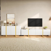 Combinazione mobile TV e sideboard bianca con frontali scanalati in MDF e pannello truciolare