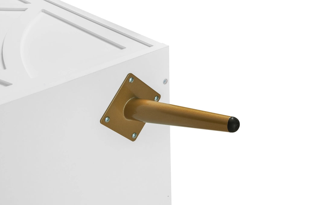 Cassettiera con Ante ¨C MINIMAL ¨C Bianco, Metallo Dorato, 3 Cassetti 2 Ante, 120x40x80, Design Moderno