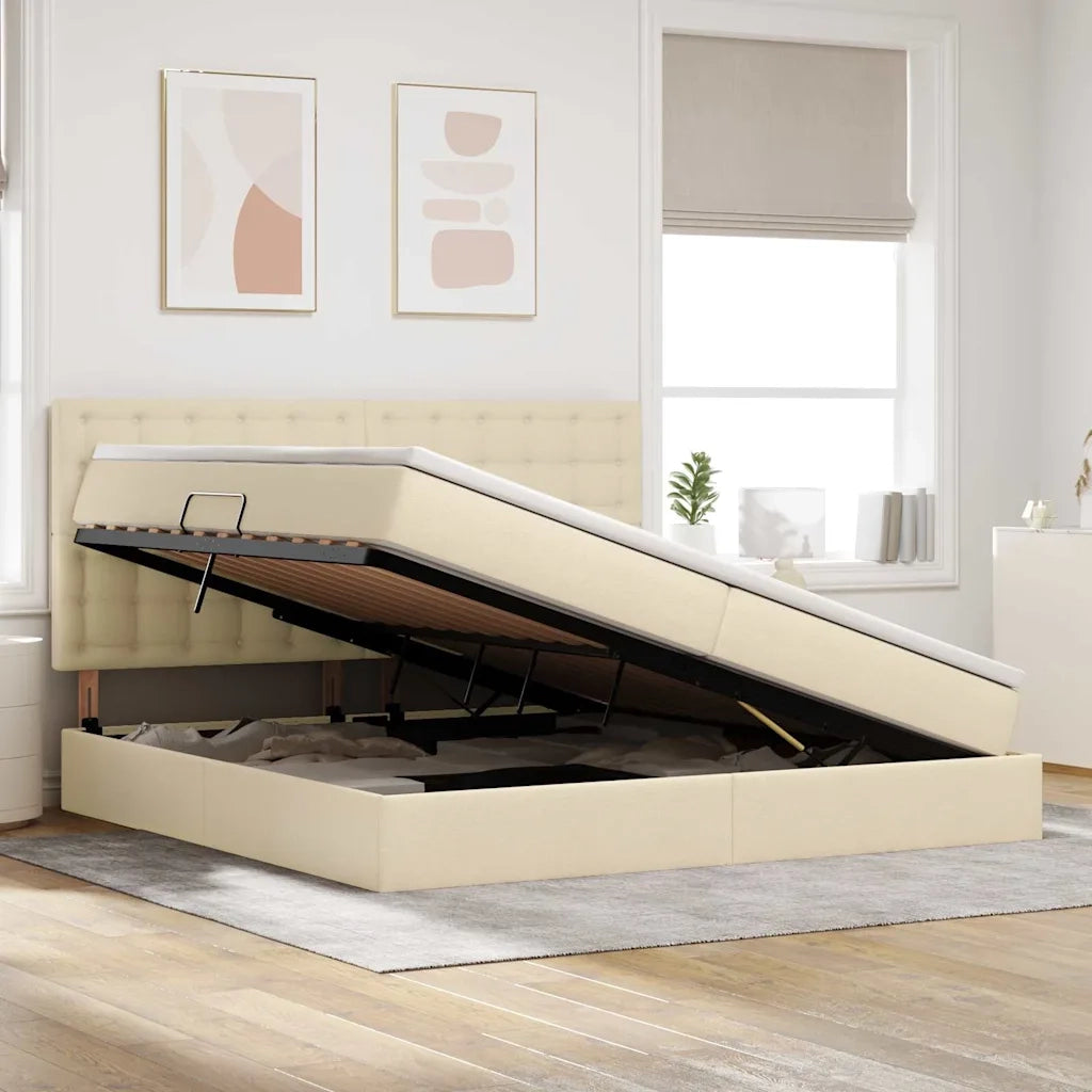 Letto con contenitore LED e materasso Crema 200 x 200 cm