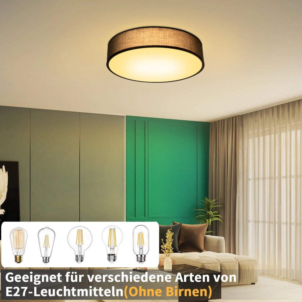 ZMH Lampada da soffitto rotonda in tessuto 38 cm con attacco E27 per illuminazione interna